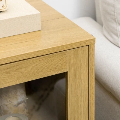 HOMCOM Small Storage Cabinet, Living Room Sideboard Cabinet With Double Glass Doors And Metal Legs For Dining Room Storage, Oak 4 HOMCOM Small Storage Cabinet, Living Room Sideboard Cabinet With Double Glass Doors And Metal Legs For Dining Room Storage, Oak - Image 4