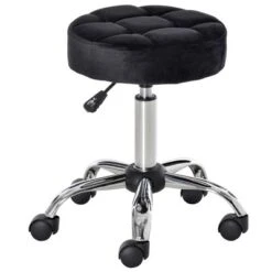 HOMCOM Round Vanity Stool With Height Adjustable Lift, Luxury Style Upholstery And Swivel Seat And Wheels -Homcom GUEST f933df24 5ddd 48df a78e b2e896e9b5e5