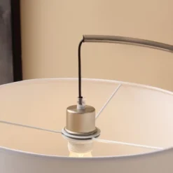 HOMCOM Arc Floor Reading Lamp, Tall Pole Standing Lamp With Hanging Fabric Lampshade For Living Room Or Bedroom, Silver/White -Homcom GUEST fa7e46b8 e8b7 42b7 9e53 c348df1cd927