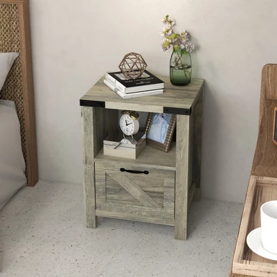 HOMCOM Farmhouse Side Table With 1 Drawer, 1 Open Shelf And Tabletop For Living Room, Gray Oak 1 HOMCOM Farmhouse Side Table With 1 Drawer, 1 Open Shelf And Tabletop For Living Room, Gray Oak