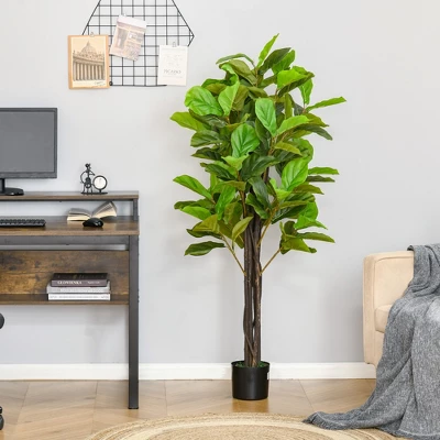 HOMCOM 5FT Artificial Fiddle Leaf Fig Tree, Faux Decorative Plant In Nursery Pot For Indoor Or Outdoor Décor 1 HOMCOM 5FT Artificial Fiddle Leaf Fig Tree, Faux Decorative Plant In Nursery Pot For Indoor Or Outdoor Décor