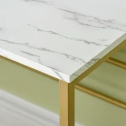 HOMCOM Modern Vanity Makeup Desk With Mirror, Dressing Table With Open Storage, Faux Marble Finish And Steel Frame For Bedroom, White And Gold -Homcom GUEST fd0ab273 78bb 47d2 bba6 f69ea416a3f4