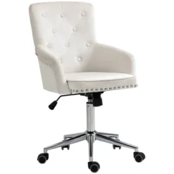 HOMCOM Modern Mid-back Desk Chair With Button Tufted Velvet Back, Nailhead Trim, Swivel Home Office Chair With Adjustable Height, Curved Padded Armrests -Homcom GUEST fde7dcc7 428a 485d b510 a483042c5d32