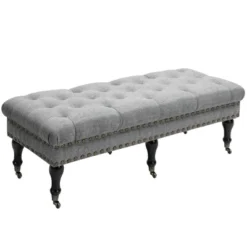 HOMCOM Mobile Upholstered Bench Rolling Button-Tufted Fabric Accent Ottoman With Nailhead Trim & Wheels -Homcom GUEST fe75a4c7 123f 4d54 9fda b9769c50a39b