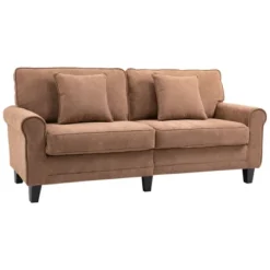 HOMCOM Modern 3-Seater Sofa 78" Thick Padded Comfy Couch With 2 Pillows, Corduroy Fabric Upholstery, Pine Wood Legs And Rounded Arms For Living Room -Homcom GUEST fef0dad8 2115 48d0 b5dc 3b582e314930