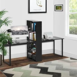 HOMCOM 88" Extra Long 2-Person Computer Desk With Storage Shelves Combo, Double Workstation Storage Study Writing Table For Home Office, Bookshelf