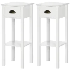 HOMCOM 2-Tier Side Table With Drawer, Narrow End Table With Bottom Shelf, For Living Room Or Bedroom, Set Of 2, White -Homcom GUEST ff7b6e2e 02ce 49aa a001 463ba372cd15