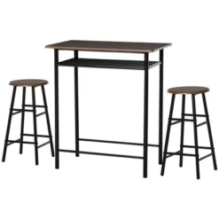 HOMCOM 3 Piece Counter Height Bar Table And Chairs Set, Space Saving Dining Table With 2 Matching Stools, Storage Shelf Metal Frame Footrest -Homcom GUEST ffc58c7f ef62 4e58 a09e 2ade4b631b4b